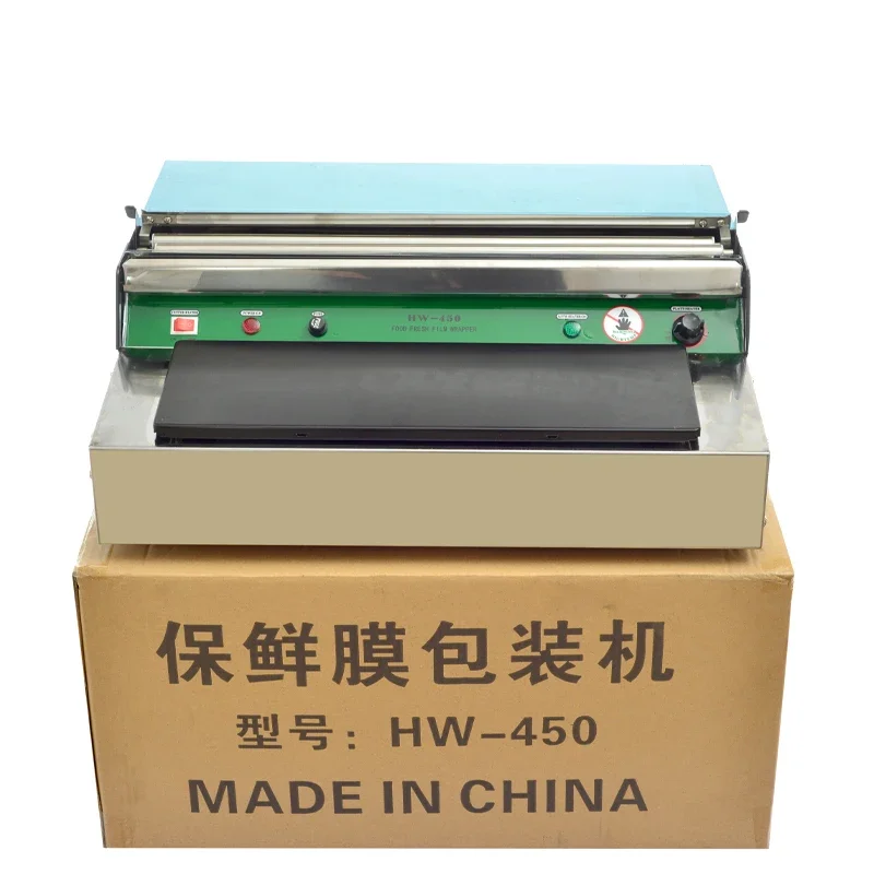 Small scale shrink wrap packaging machine,  semi automatic plastic stretch film food cling wrapping machine@