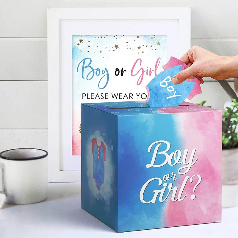 1Set Boys And Girls Baby Gender Reveal Voting Box Gender Voting Game Baby Shower Game Party Decoration Set