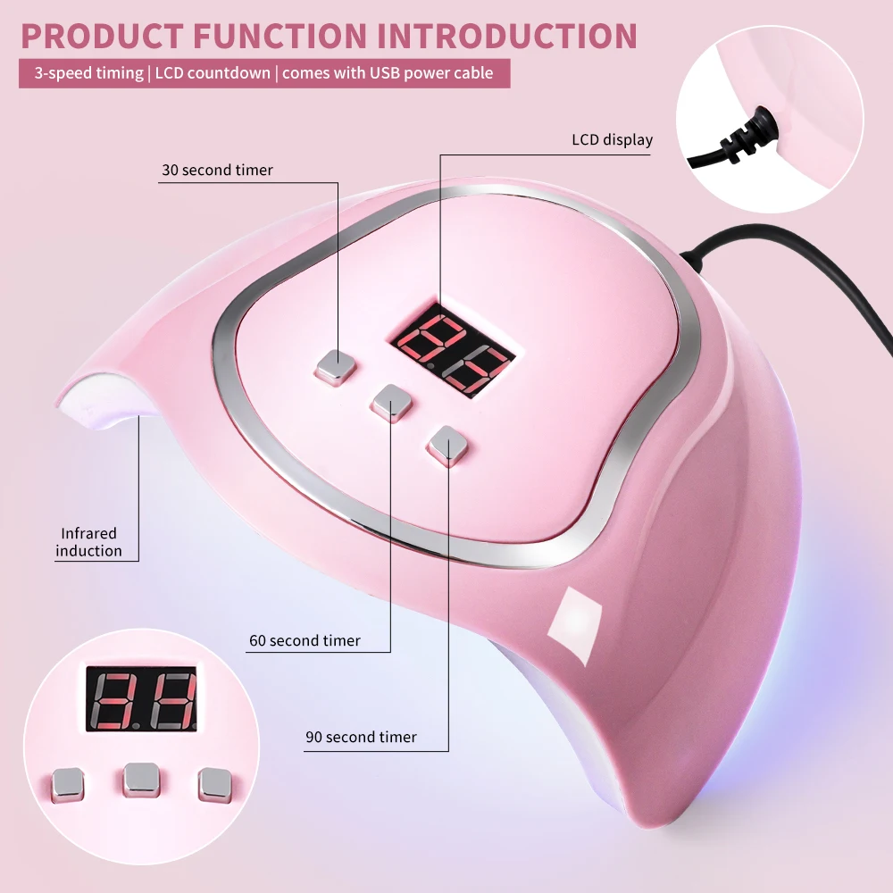 UV/LED 네일 램프 (18개 LED, 빠른 건조, 전문가용 네일 라이트, LCD 디스플레이 포함, 젤 폴리쉬 매니큐어 살롱/가정용)