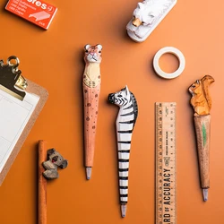 Wood Carving Animal Pen Handmade Wooden Art Black Color Gel Ink Pens for Writing Signature Decoration Office School Gift F029