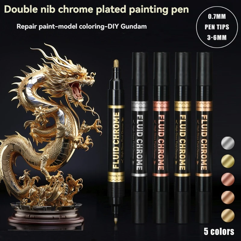 

1/5Pcs Chrome Mirror Marker Pen 0.7mm-5mm DIY Reflective Paint Pen Permanent Gold Silver Copper Marker Model Painting