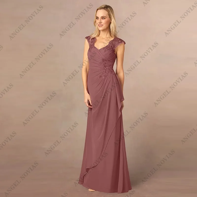 Personalizado a linha mãe da noiva vestido formal convidado do casamento elegante até o chão chiffon renda miçangas vestidos de lantejoulas 2024