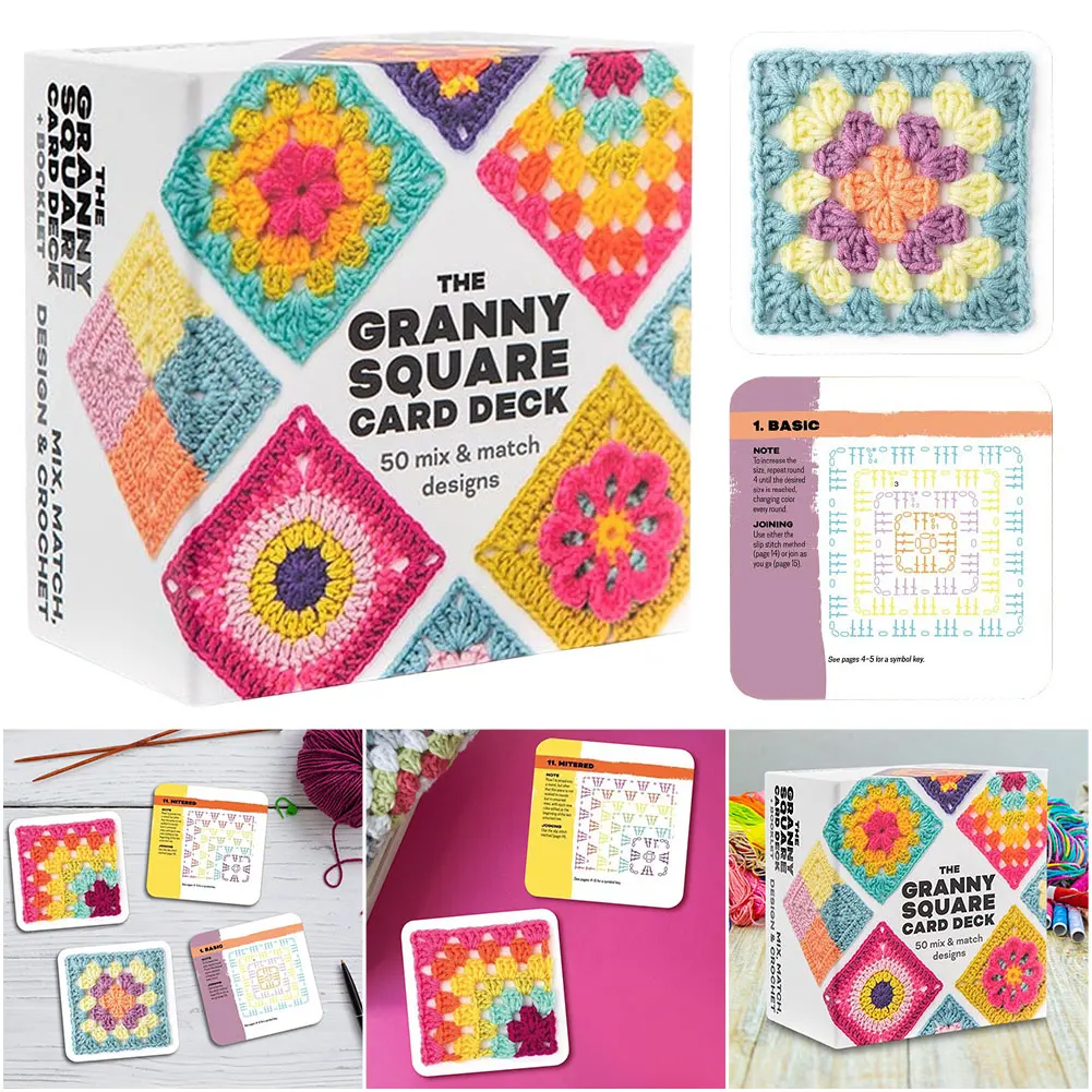 50pcs/box Mix & Matchs Designs The Granny Square Card Decks Knitting Kit For Adults DIY Grandma Knitted Pattern Set for Beginner