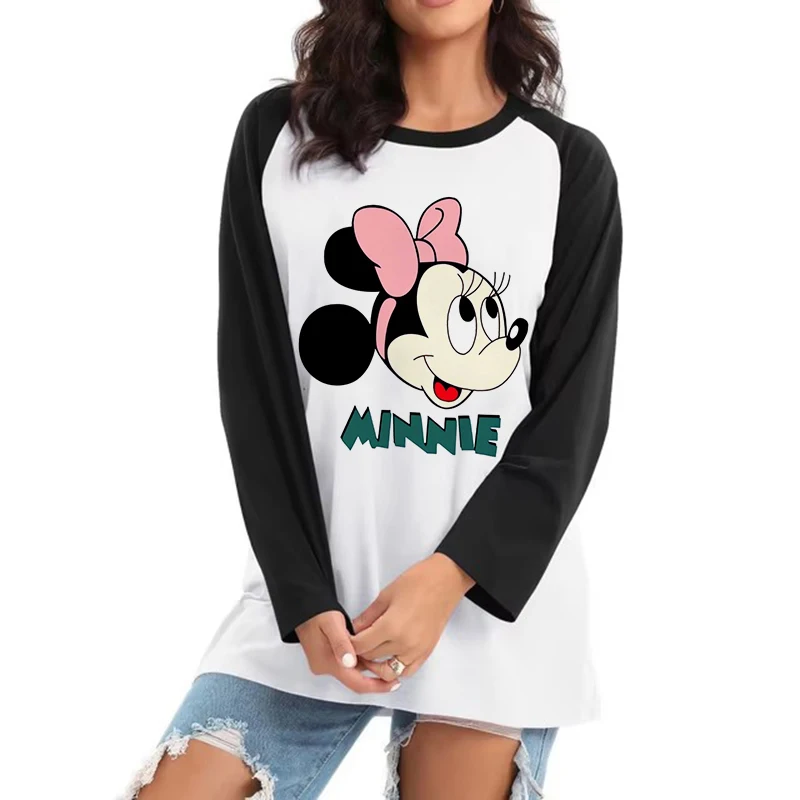 

Minnie Mouse Long Sleeve T Shirt Kawaii Cartoon T-shirt Cute Disney Mickey Tees Tops Women Gothic Graphic Tshirt Clothes Female