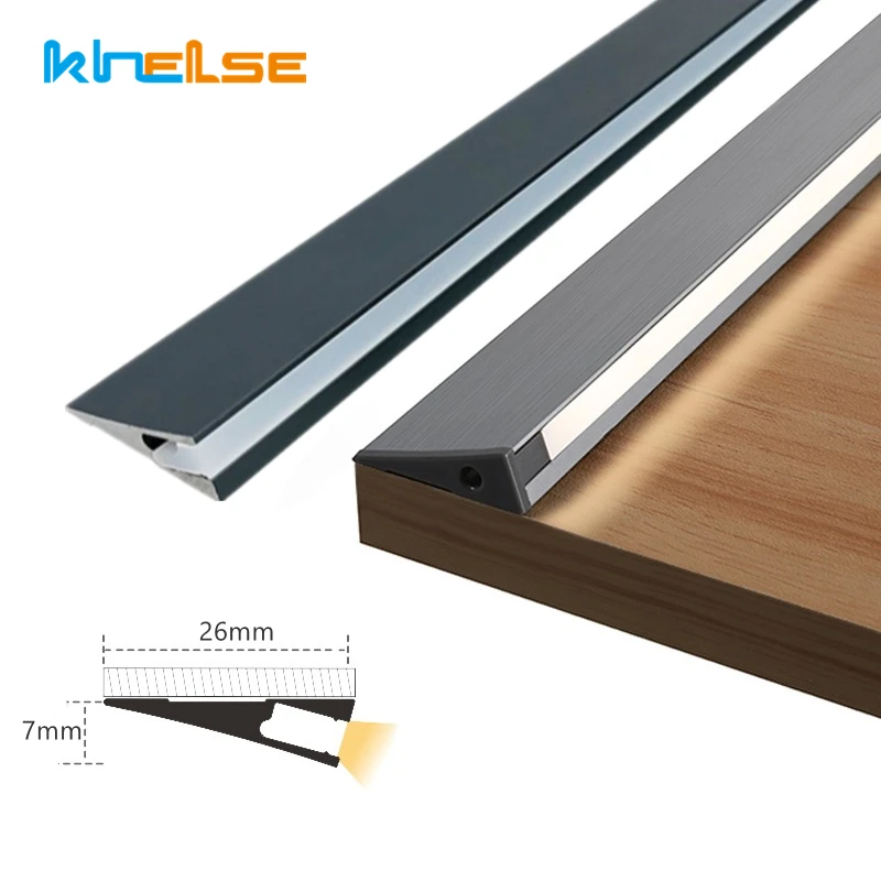 7mm Ultra-thin LED Cabinet Strip Light Aluminum Profile Wardrobe 45 Degree Oblique Lighting No Slotting Front Hidden Shelf Lamp