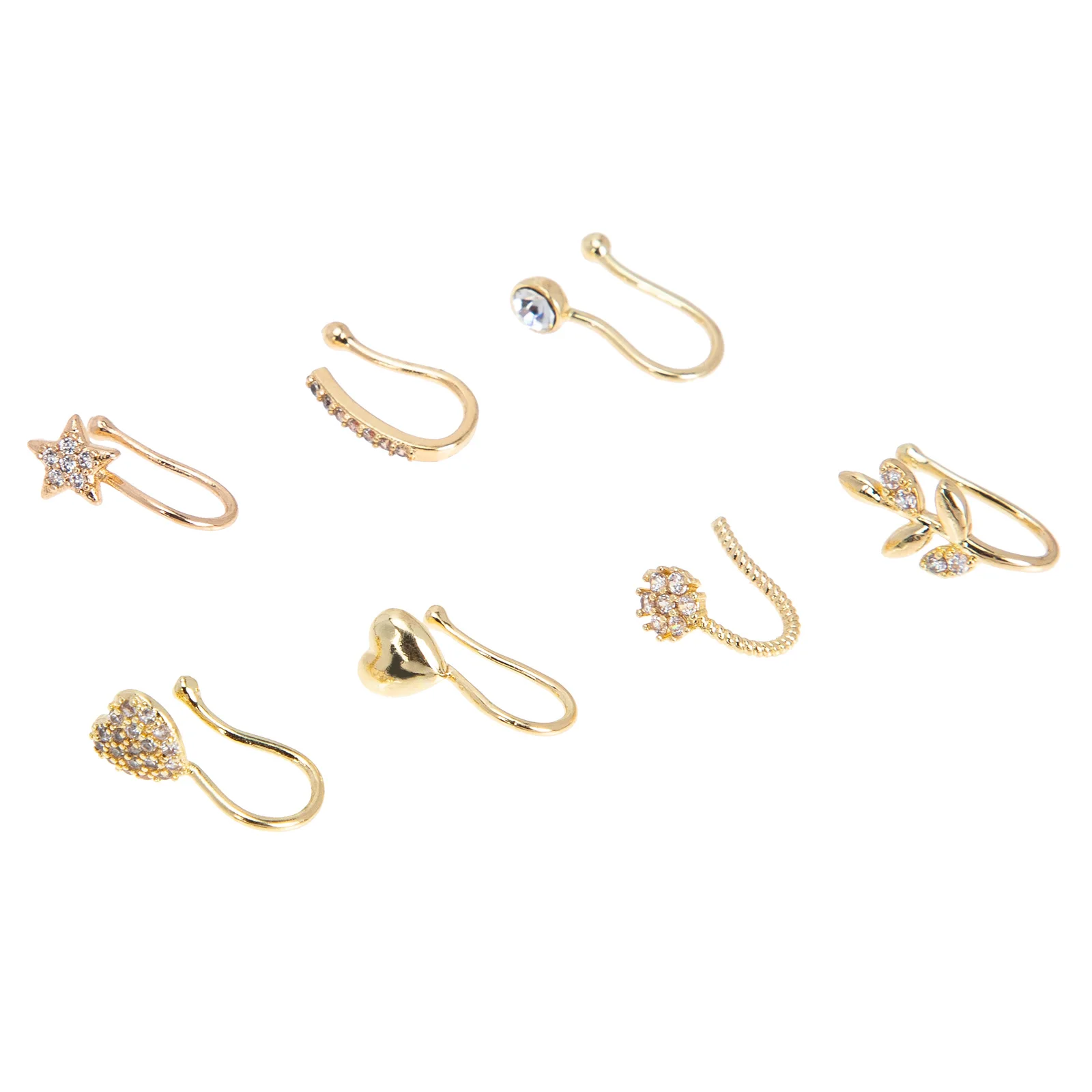 

7pcs Heart Shaped Nose Clip Jewelry Copper Fake Non Piercing Nose Ring For Women Festival Party Ear Lip Decoration Adornment
