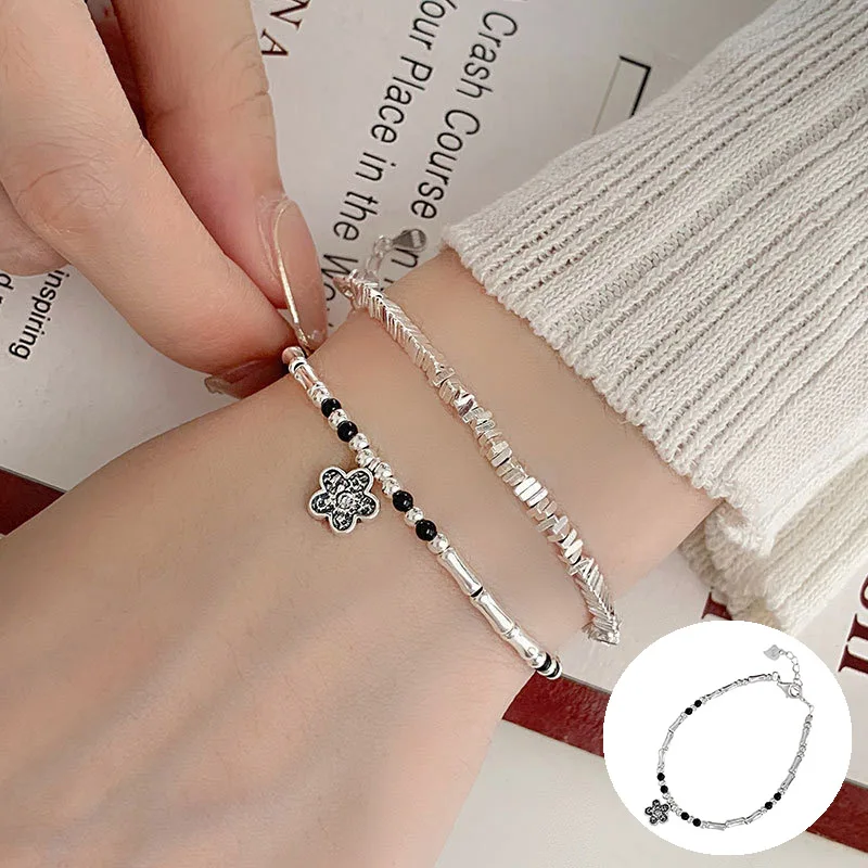 100% 925 Sterling Silver Flower Bracelet for Women Girl Vintage Bamboo Joint Geometric Design Jewelry Birthday Gift Dropshipping