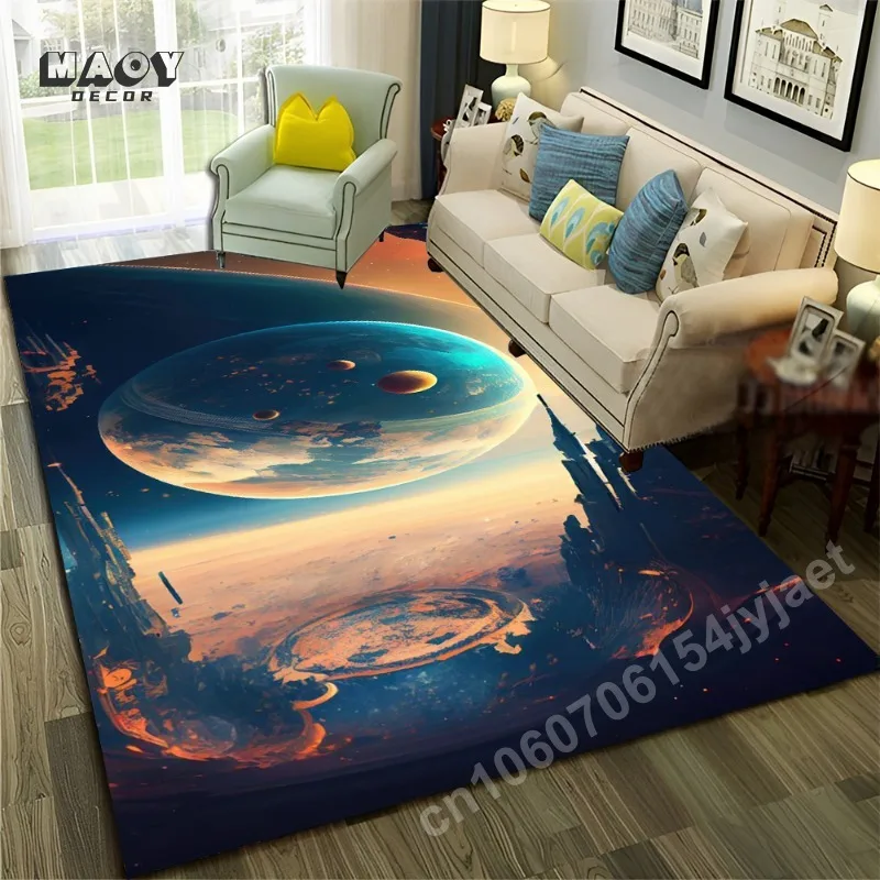 3D Universe Space Carpet Galaxy Planet Star Prints for Living Room Bedroom Home Decoration Non-slip Bathroom Area Rug Floor Mat