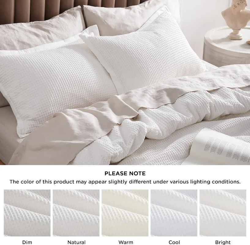 Imagem -04 - Waffle Weave Coco Branco Duvet Cover Grupo Macio e Respirável Queen Size 100 Algodão