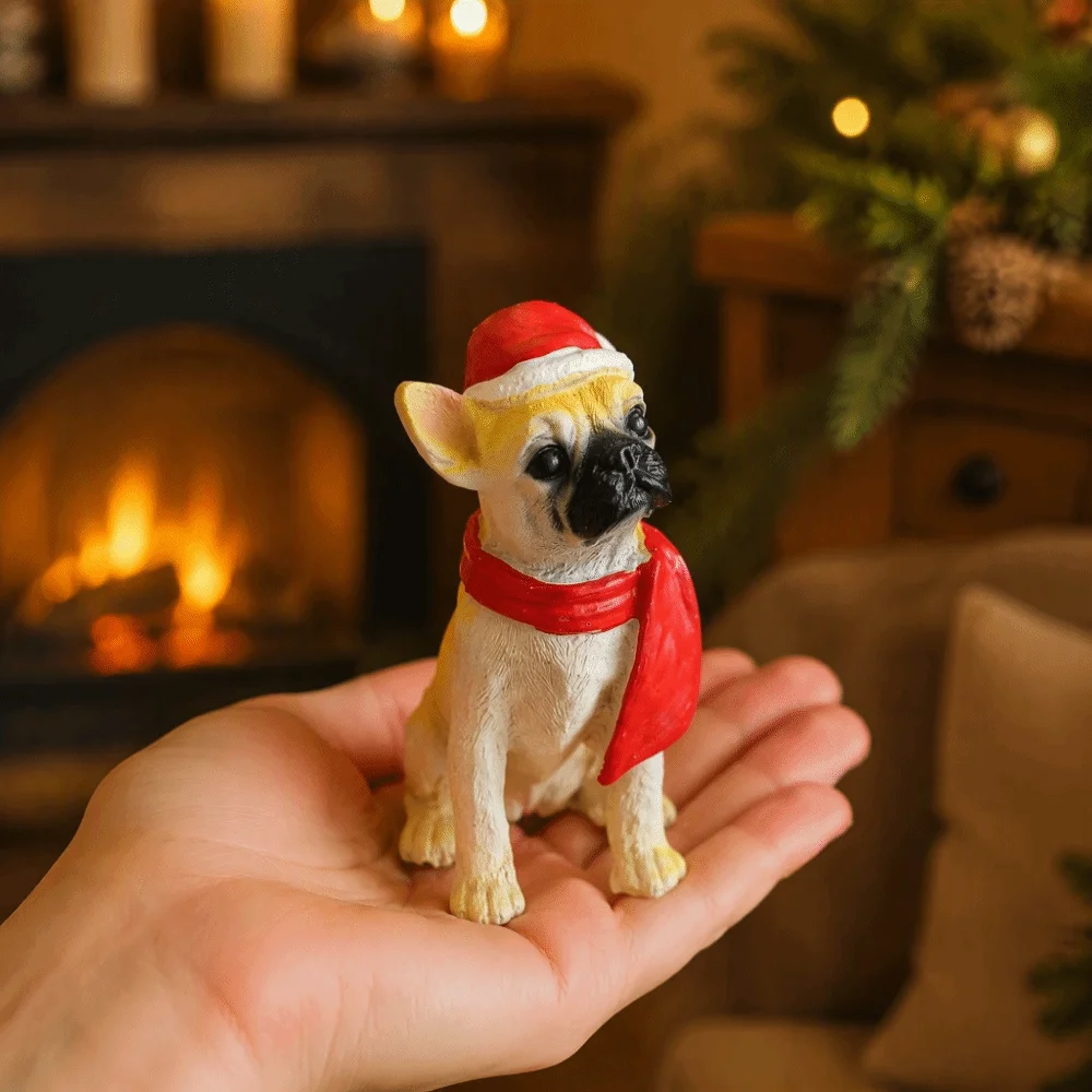 Creative Christmas Hat Dog Sculpture Sitting/Standing Position Modern Christmas Ornament Puppy Durable Dog Figurine
