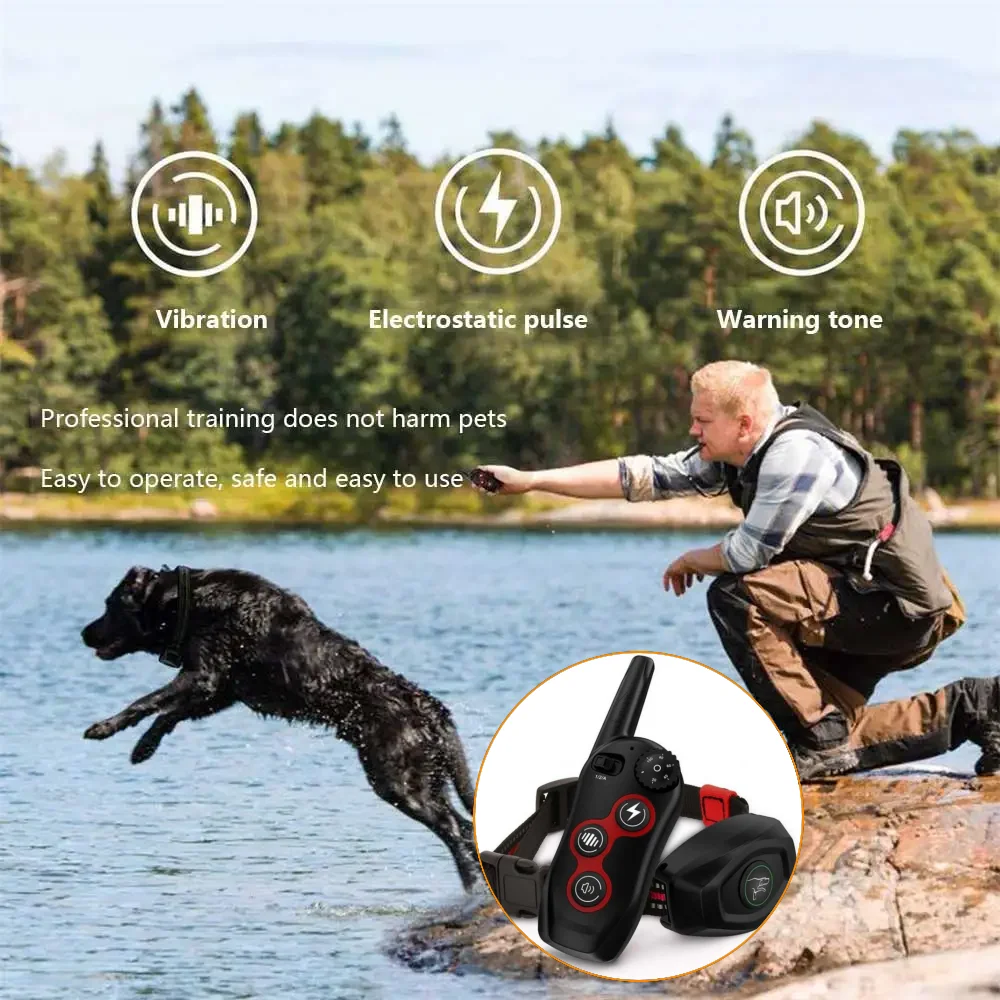 

Dog Training Pet Collar Remote Control Electric Shock Automatic Anti-Bark Collar W/3 Training Modes Beep Vibration Waterproof