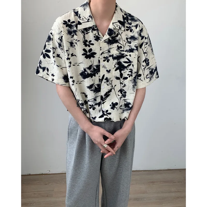 

Summer Short Sleeved Shirt Men Oversized Printed Casual Shirt Men Streetwear Korean Loose Flower Shirts Mens Hawaiian Shirt