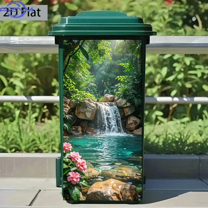 2D 1PC[ Flat Printing] 1pc Trash Can Sticker [ X  Cm] Emerald Pool Cascade Flow Light Animal Theme Design Wall Sticker Self-Ad