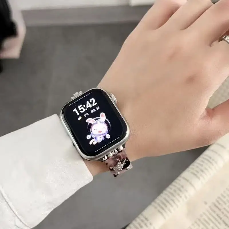 Tali Resin untuk Apple Watch Band 41Mm 40Mm 44Mm 42 46Mm 45Mm 49Mm Tali Elastis Wanita untuk IWatch Seri 10 9 8 6 5 Se 4 Ultra