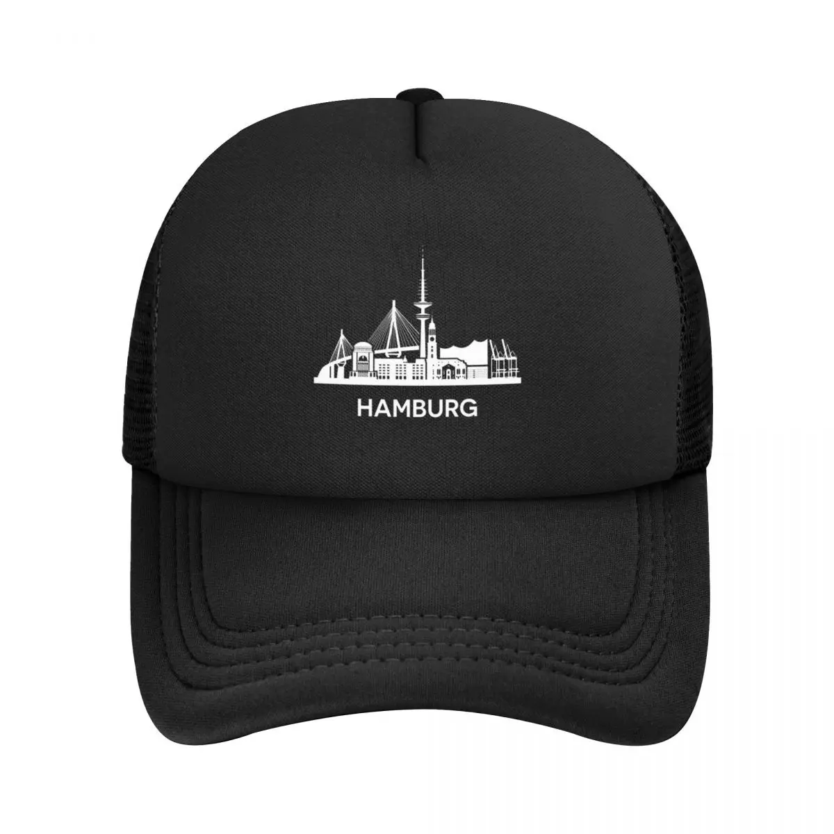 Hamburg City Skyline, Extended Version, White Mesh Baseball Caps Snapback Baseball Hats Casquette Outdoor For Men's And Women's