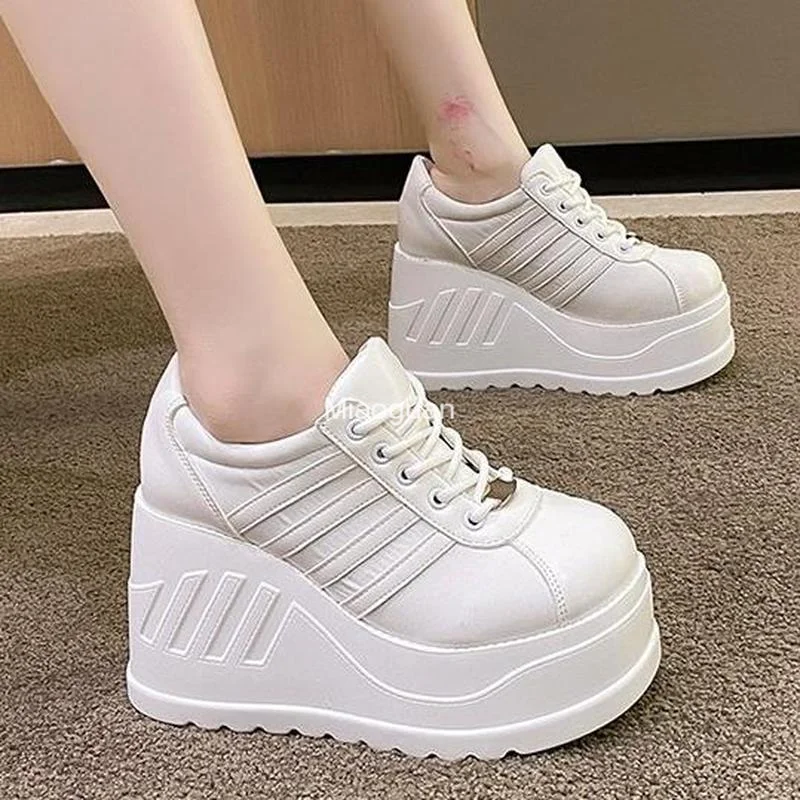 Women's Sports Shoes Fashion Summer 2023 Vulcanize Footwear Canvas Platform Slope Heel Female Sneakers Casual Autumn Black White