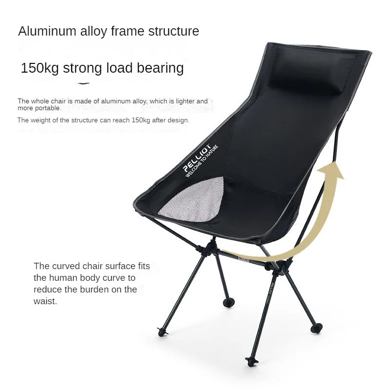 Outdoor Portable Folding Chair Camping Lunch Break Leisure Backrest Aluminum Alloy Beach Chair Moon Reclining Chair