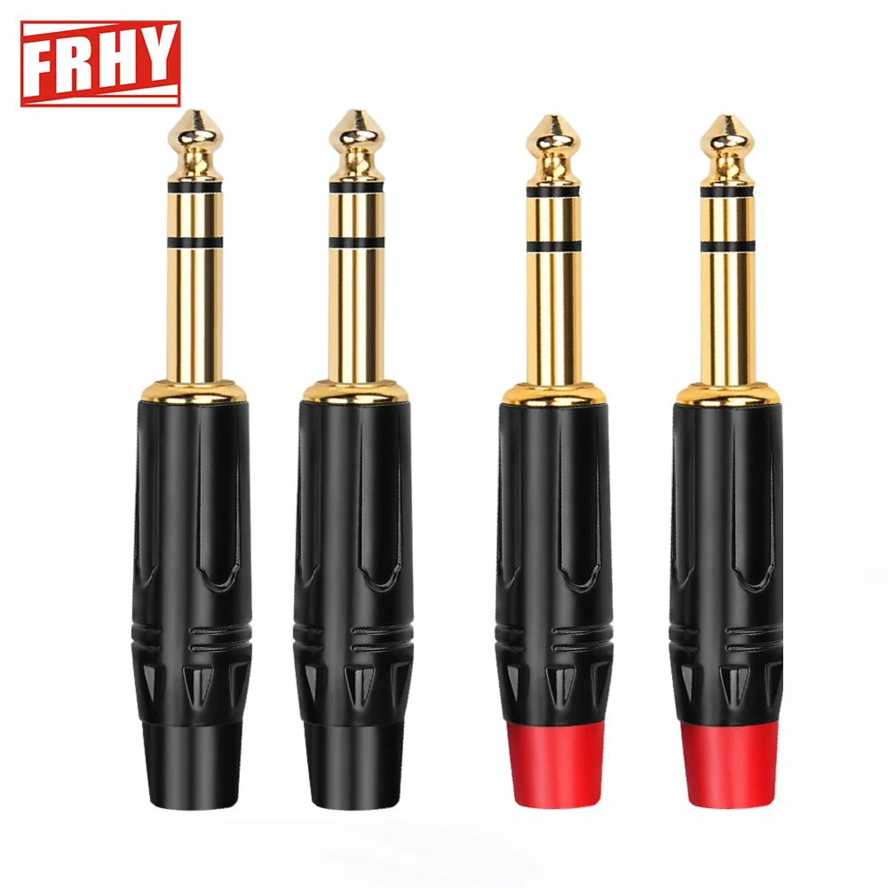 4PCS 6.35mm TRS 1/4 Inch Mono Solder Type Gold Plated Copper Plug-Premium Audio Connector for Guitar Speaker Mixer Construction