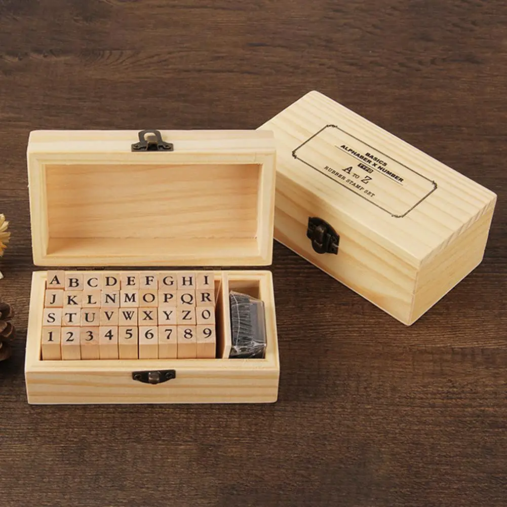 1set Wooden Seal 26 English Alphanumeric Symbols Wooden Box Binding Exquisite Gift Creative Seal