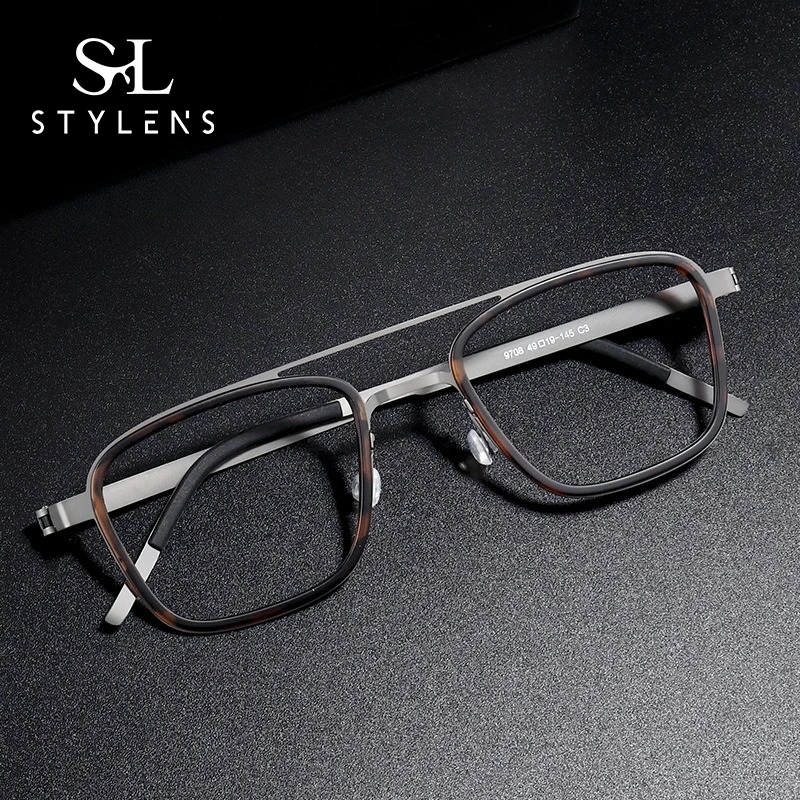 

STYLENS Business Сверхлегкие очки из чистого титана, мужские круглые очки для чтения, анти-синий свет, индивидуальная настройка по рецепту 9708