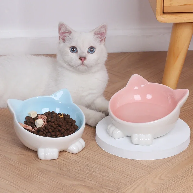 

Cat bowl ceramic oblique mouth cat food basin kitten drinking water munchkin cat supplies