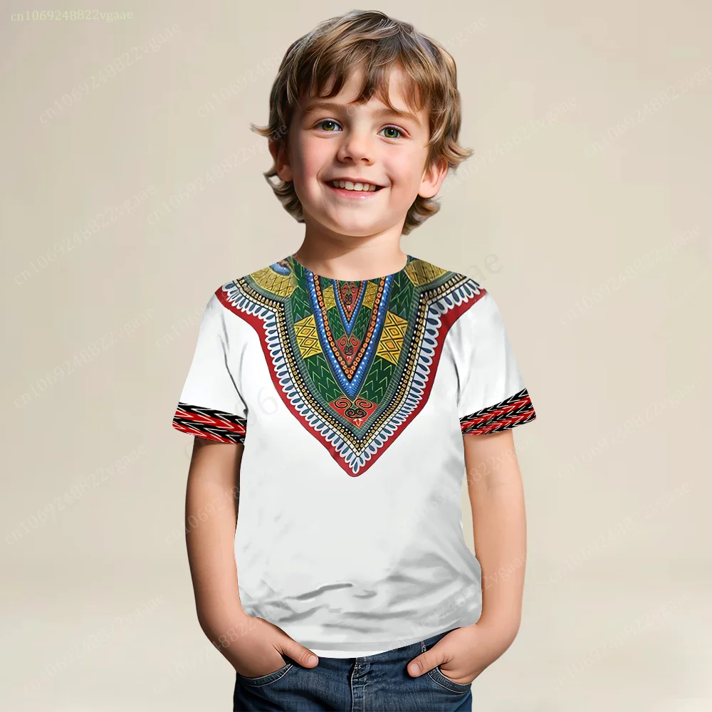 Summer Traditional African T Shirt Kids Dashiki Shirt For Men Short Sleeve Top Boys Tee Clothes Girls Uniform Ethnic style