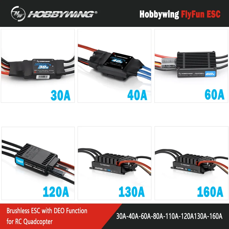 

Контроллер скорости Hobbywing FlyFun V5 30A 40A 60A 80A 110A 120A 130A 160A, бесщеточный ESC с функцией Део для радиоуправляемого квадрокоптера