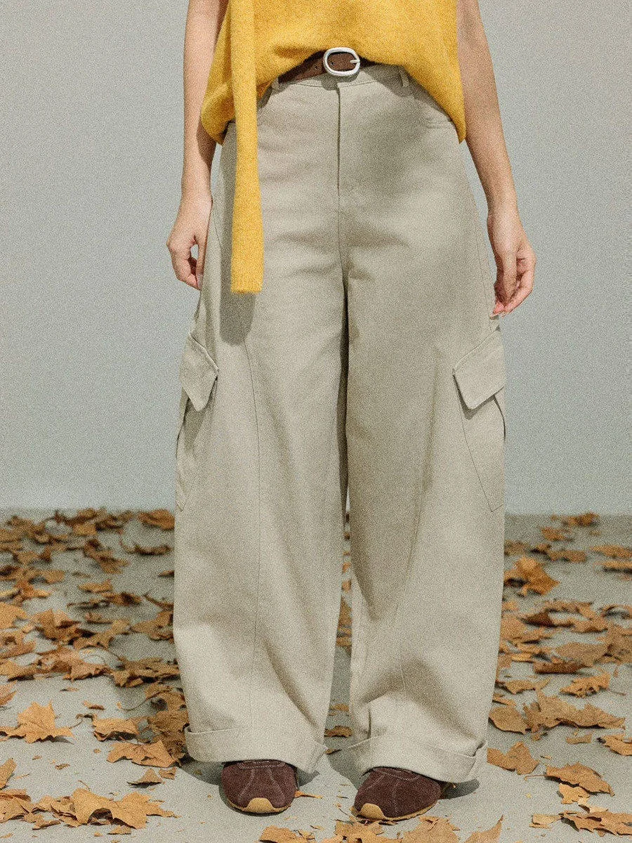 

Женские свободные универсальные брюки-кюлоты Linyunyun цвета светлой карамели с высокой талией, повседневные, из хлопка