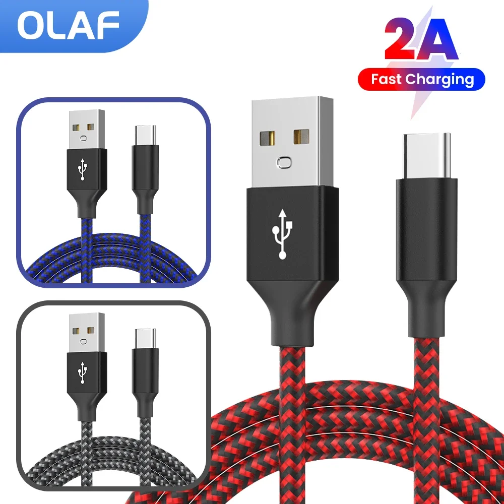 

2A USB Type C Phone Cable Type-C Charge Nylon Braided Cables For iPhone 16 15 17 Sumsung Fast Charging USB A to Type C Data Line
