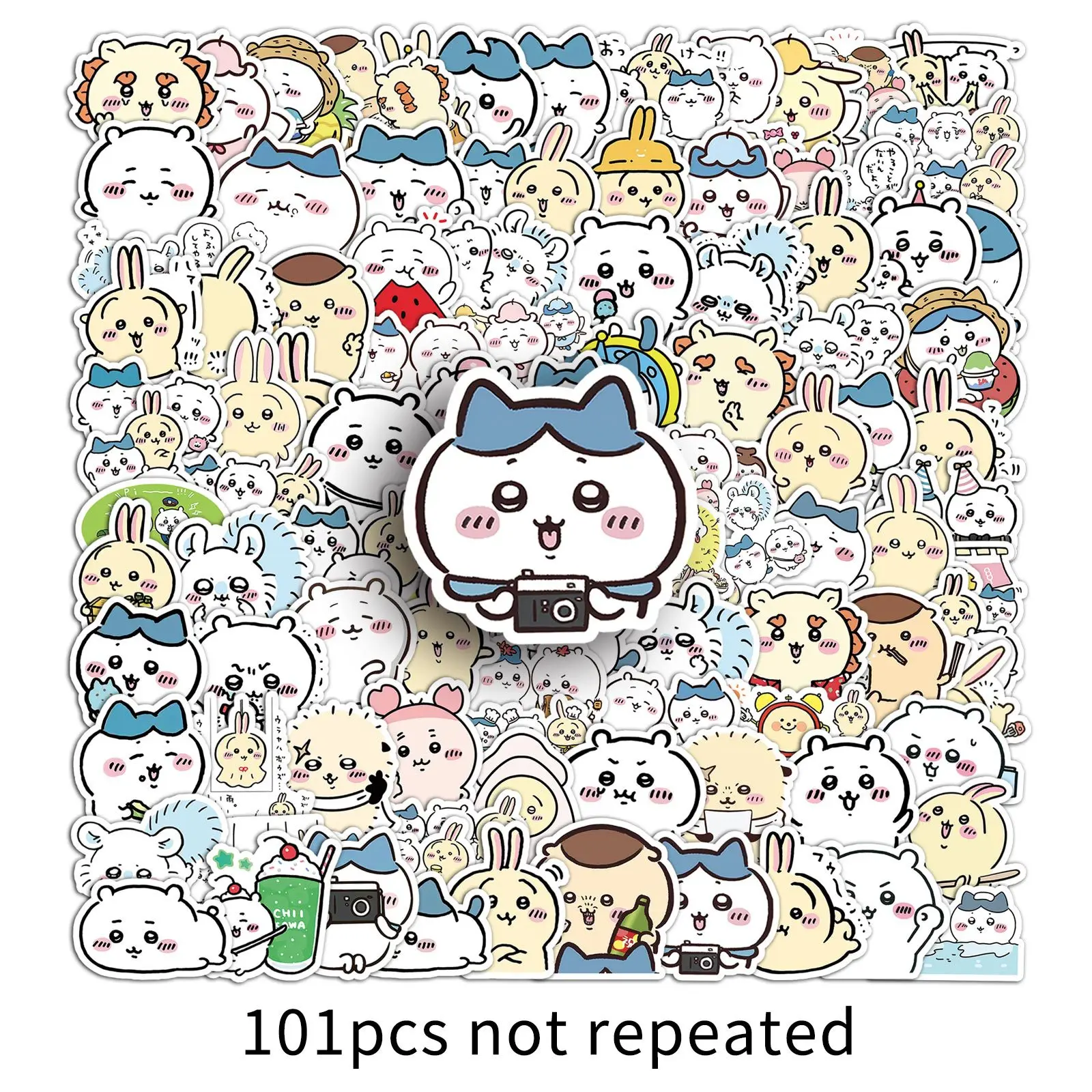 101PCS Chiikawa 스티커 사랑스러운 애니메이션 귀여운 애완 동물 프로필 그림 스티커 장난감 만화 방수 DIY 전화 케이스 워터 컵