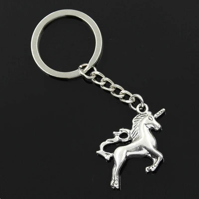 New Fashion Men 30mm Car Keychain DIY Metal Holder Chain Vintage Horse Unicorn 39x27mm Silver Color Pendant Gift