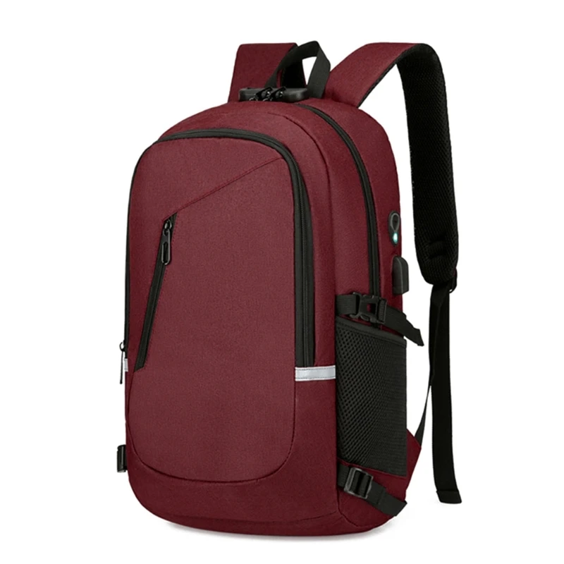 E74B Mens Password Lock Backpack Student Schoolbag USB Charging Laptop Backpack Male Anti-Theft Business Travel Backpack