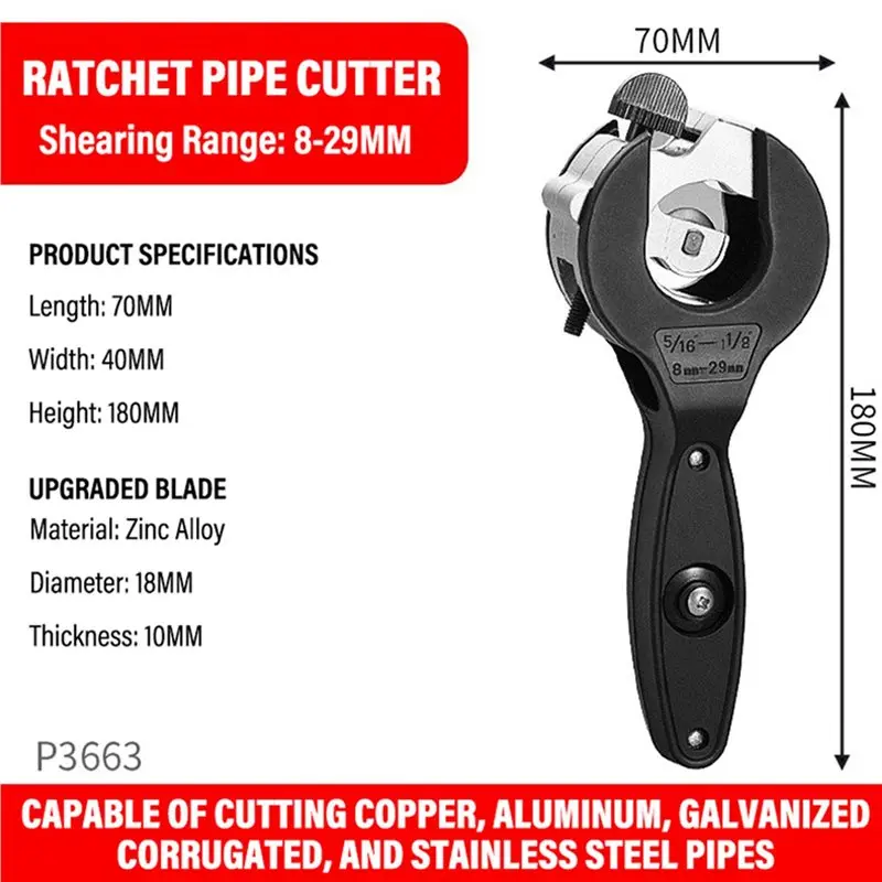 B97A-2X Ratcheting Tubing Cutter 8-29Mm Universal Pipe Cutter Ratchet Scissors Hose Cutting Hand Tools