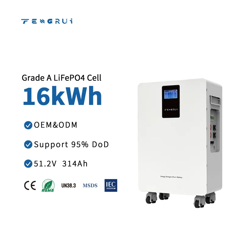 Floor-Standing 16kWh 51.2V 314Ah 80%~95% DoD Adjustable Mobile Solaire Lithium Iron Phosphate Battery Pack for Residential