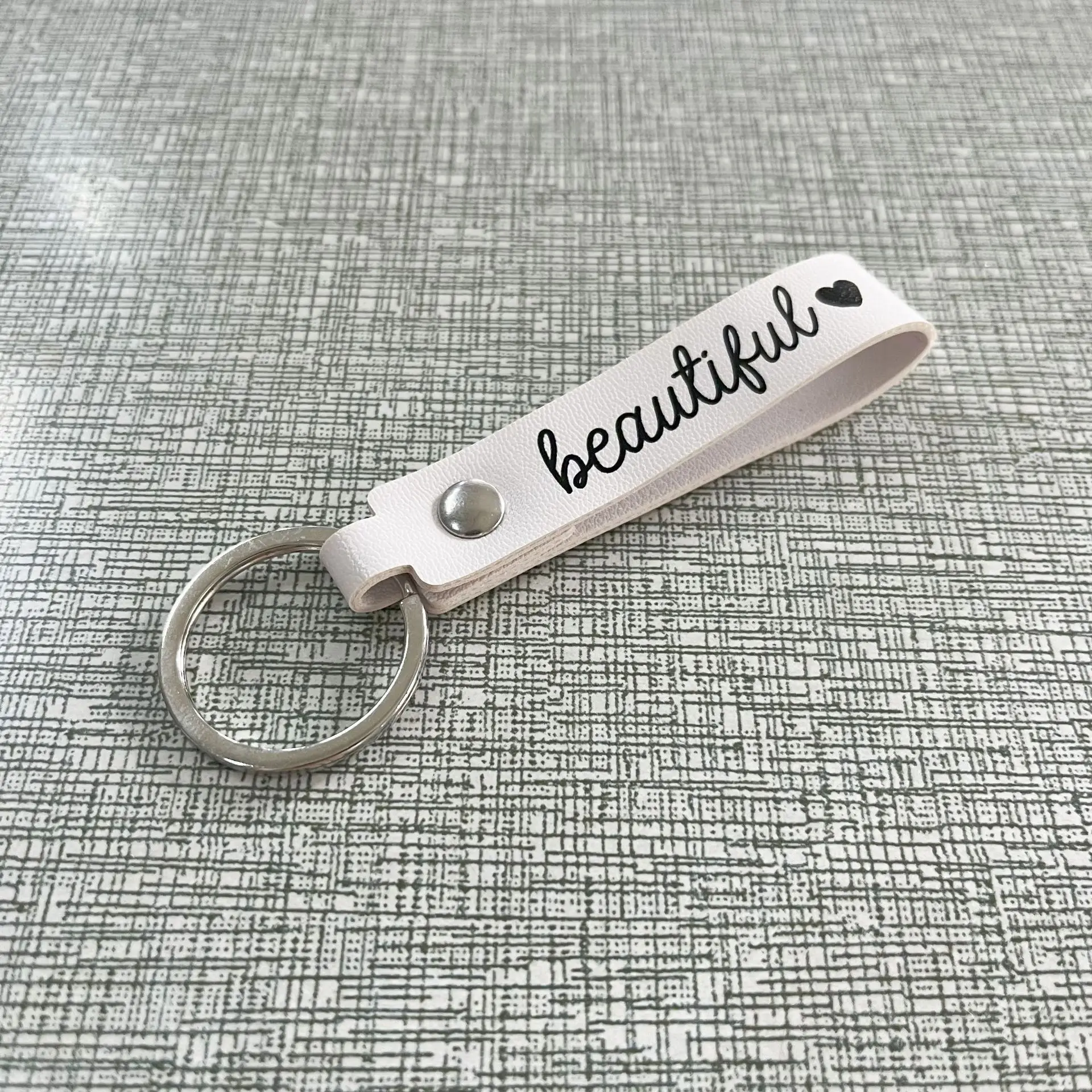 Personalized Engraving Name & Date PU Leather Keychain