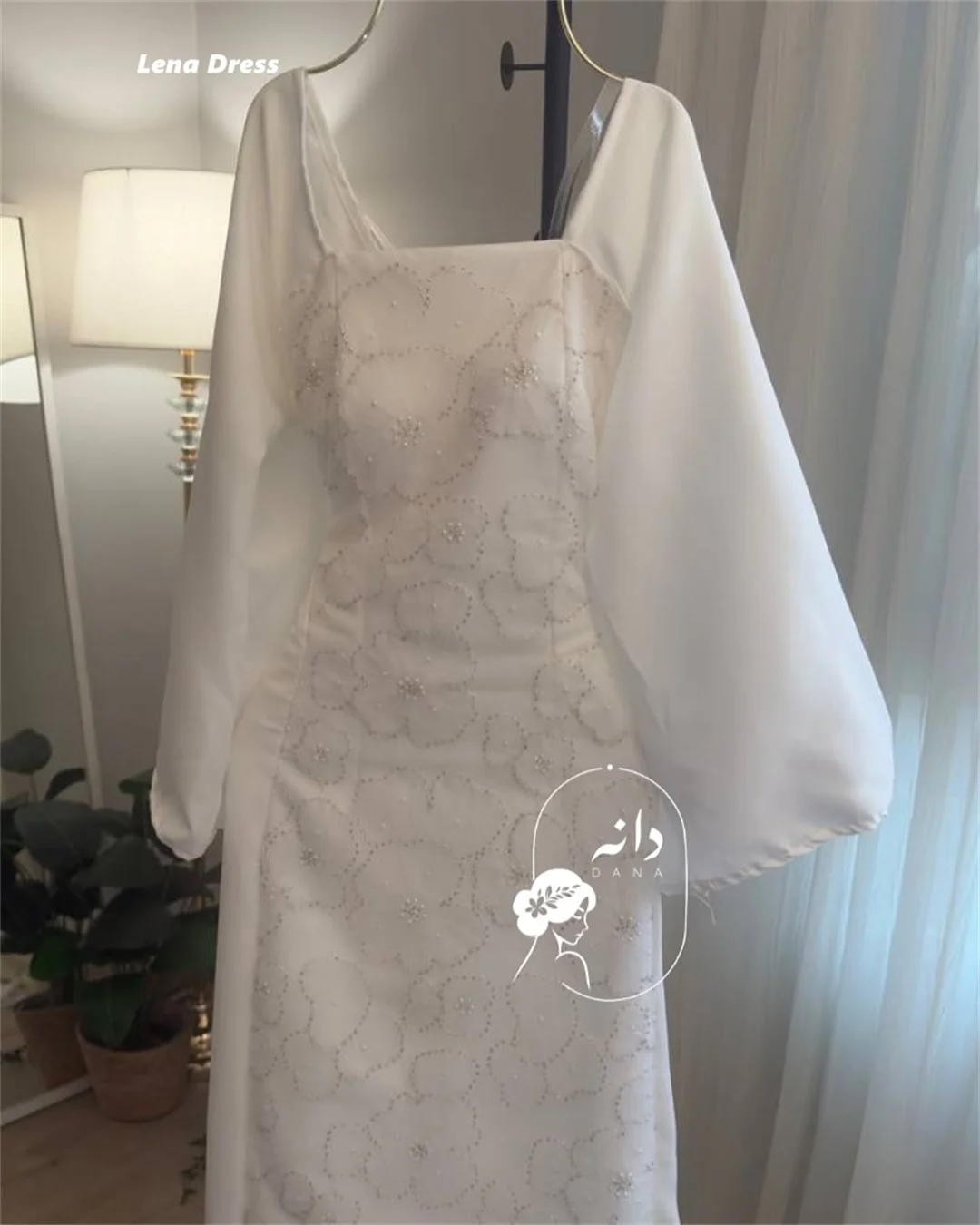 레나 스퀘어 칼라 이브닝 드레스 2025 여성 럭셔리 여성 이브닝 드레스 맞춤 제작 고급 파티 드레스 긴팔 프롬 가운