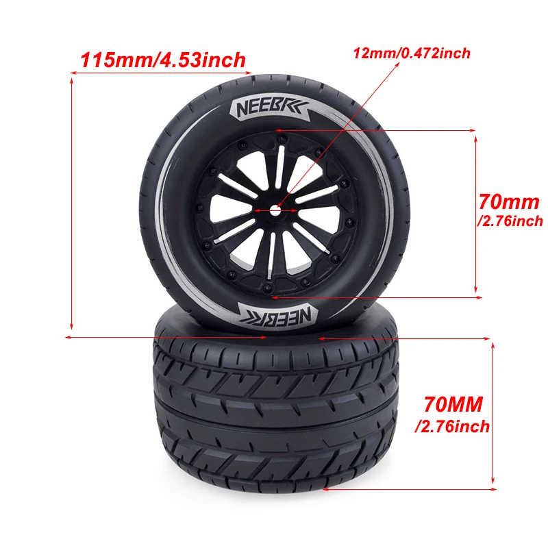 4PCS 115mm Monster Tires 12mm Hex Skidproof Wheel Tyre for 1/10 RC Car Truck Crawler Buggy HPI HSP Savage XS TM Flux LRP Toys