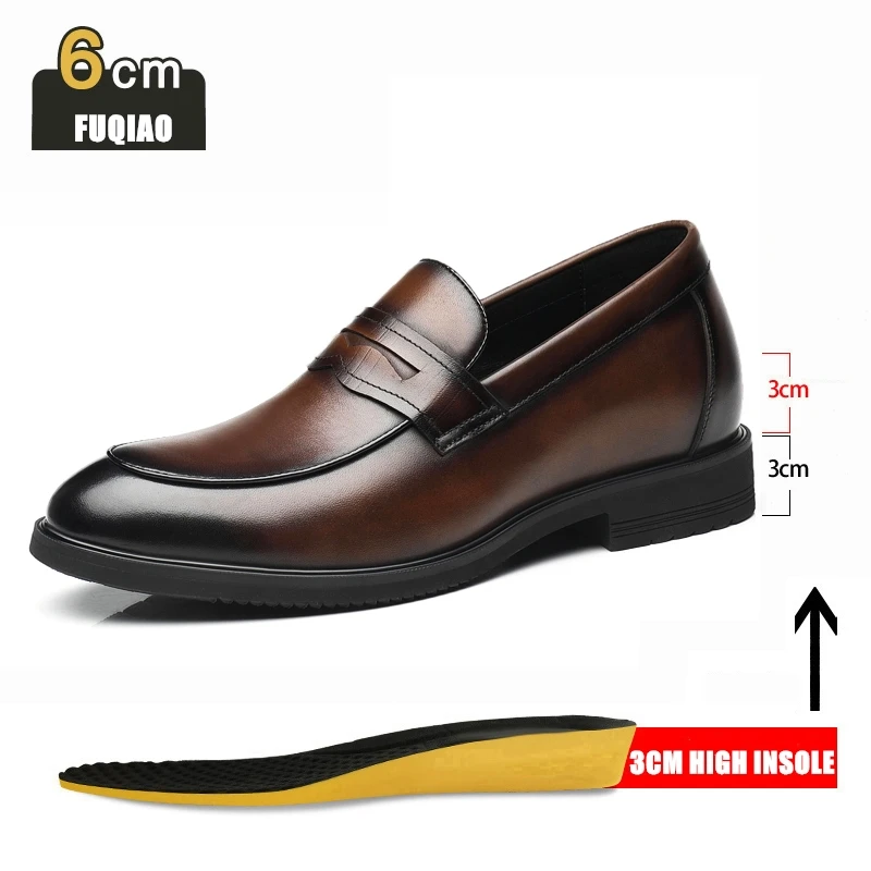 New Luxury Business Men's Cow Leather Shoes Breathable Rubber Sole Invisible Height Increasing Driving Shoes Summer Casual Shoes