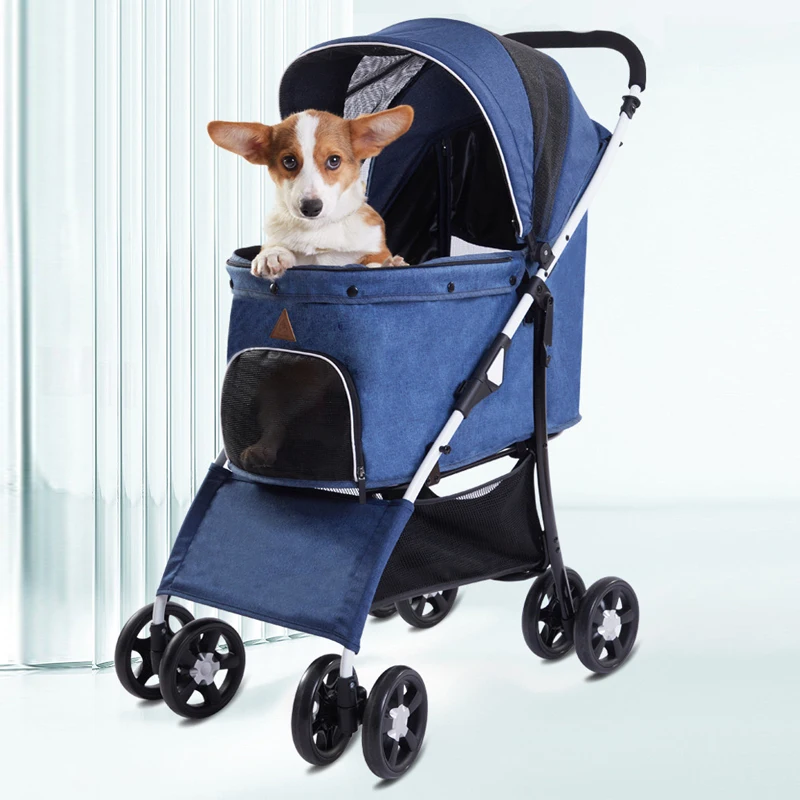 

Factory Low Price Pet Stroller Travel Strolling Cart With 4 Wheels Luxury Transport Pet Cart Easy Folded Pet Trolley