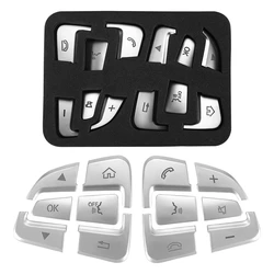 12Pcs Car Styling Steering Wheel Button Covers Trim Stickers For Mercedes Benz GLC X253 2015 2016 & C Class W205 2014 2015 Silve