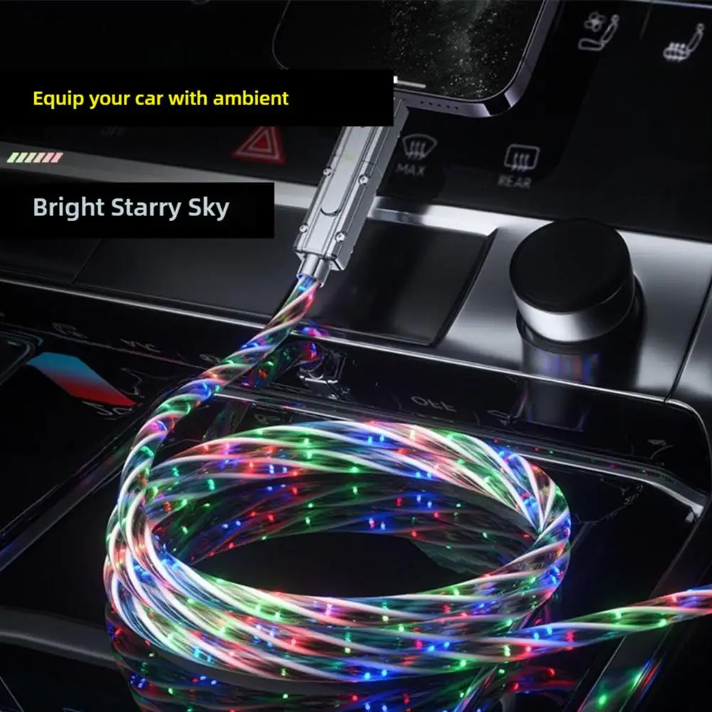 4 In 1 LED Glowing Streamer Fast Charging Cable 3A Flowing Light USB C Cable For IPhone Samsung Xiaomi Light Cord