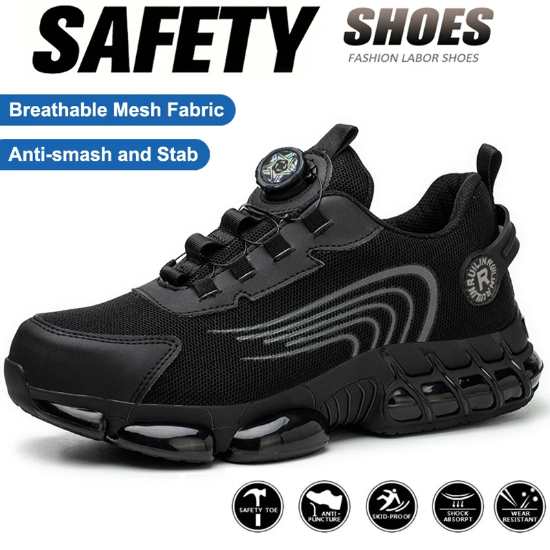 

Rotating Button Safety Shoes for Men Anti-Smash Anti-puncture Functional Shoes Steel Toe Indestructible Construction Work Boots