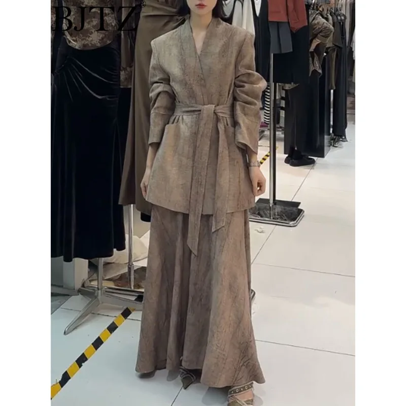 BJTZ Casual Linen Suit Skirt Spring Waist Coat High Waist A-line Skirt Two-piece Set 2025 Fashion Temperament Simple