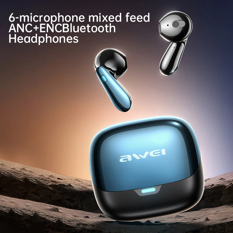 Awei TA11 ANC ENC ワイヤレス Bluetooth 5.3 イヤホン 6Mic TWS イヤホン IPX4 防水ヘッドフォン スポーツ ヘッドセット ゲーム イヤホン