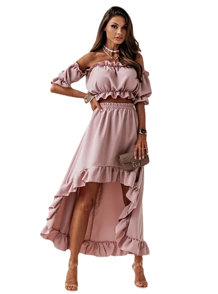 Dresses For Women Sexy Off Shoulder Long Dress Women One-Piece Collar Sexy Waistless Puff Sleeve Two-Piece Suit 2023 Vestidos