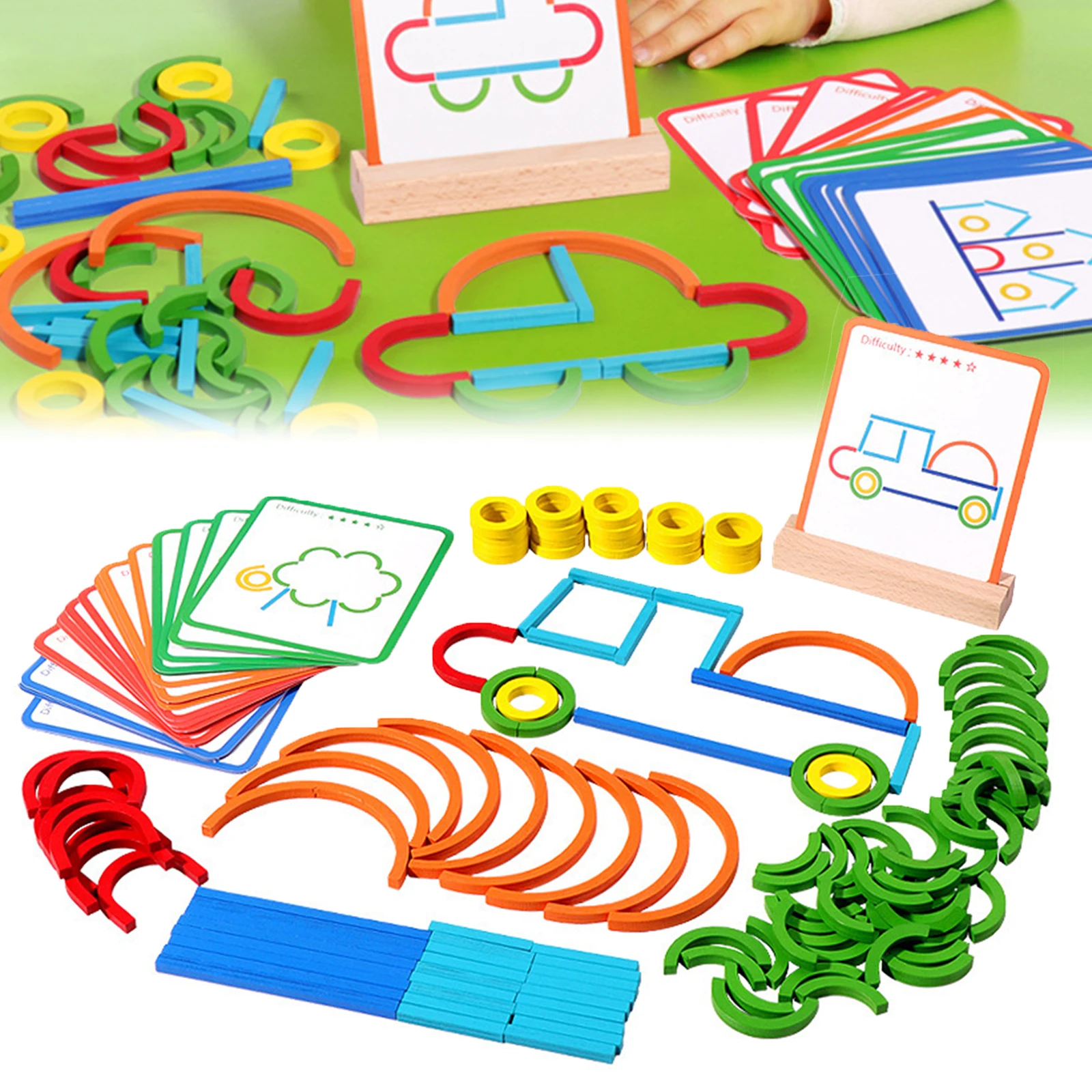 1 ชุด ตัวต่อไม้รูปวงแหวน ของเล่นเสริมพัฒนาการเด็กเล็ก แบบมอนเตสซอรี่ เสริมสร้างความคิดสร้างสรรค์ สำหรับเด็กก่อนวัยเรียน อายุ 3 ปี ของเล่นใหม่
