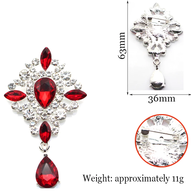 New 5PCS63 * 36MM alloy square water drop pendant brooch full of diamonds for women\'s clothing accessories
