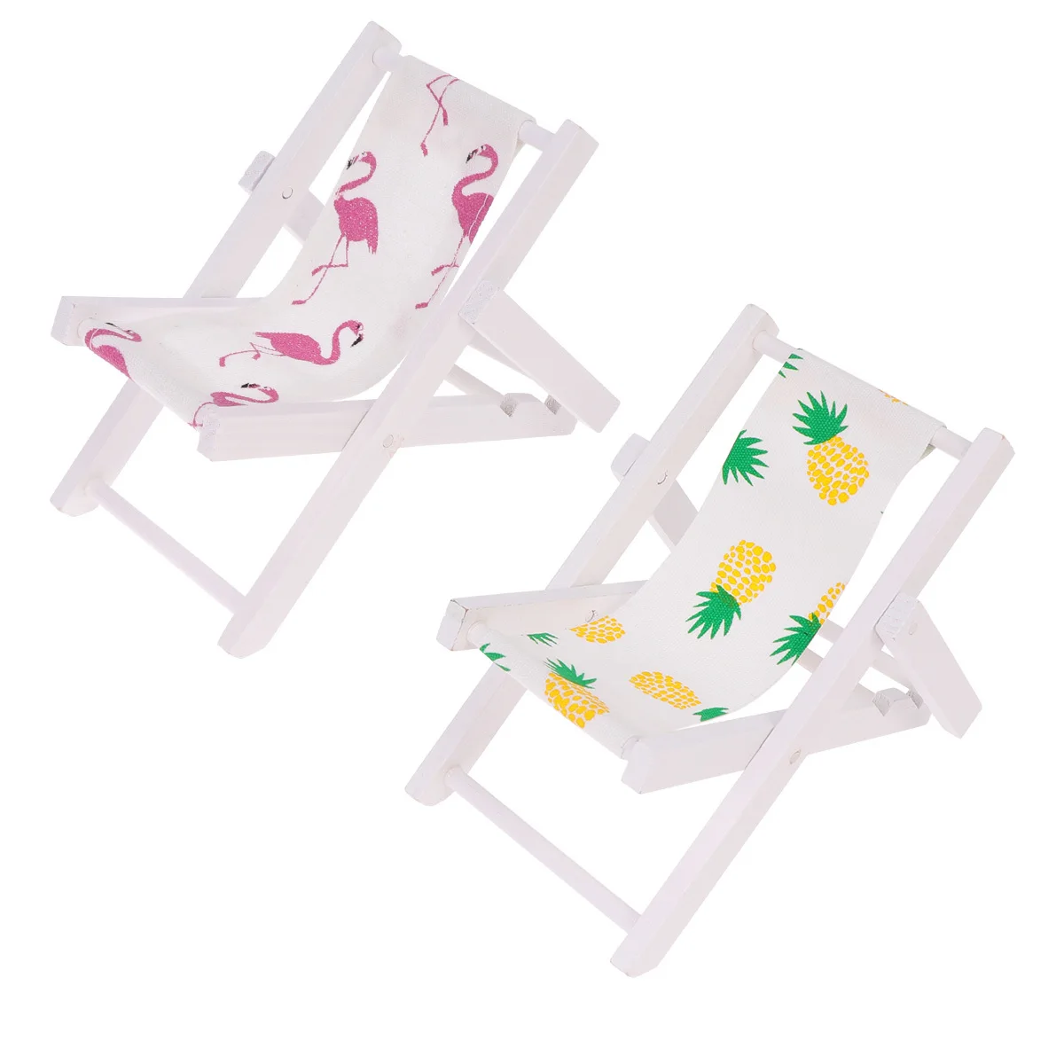 

2Pcs Mini Wood Beach Chair Mediterranean Style Pineapple Flamingo Pattern Phone Holder Small Adornment Kids Party