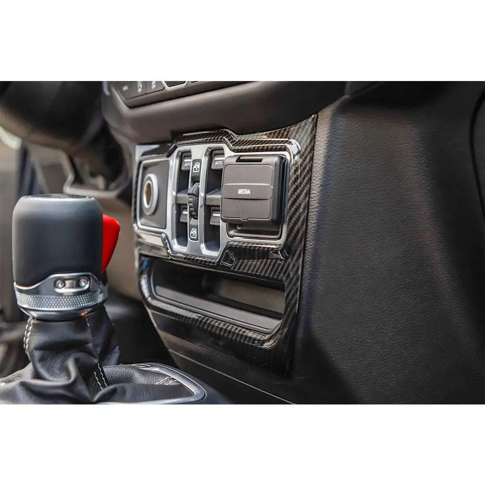 CARBON Style For Jeep Wrangler JL JLU Gladiator JT 2018-2021 ABS Center Console Window Lift Control Switch Panel Trim Sticker view 4
