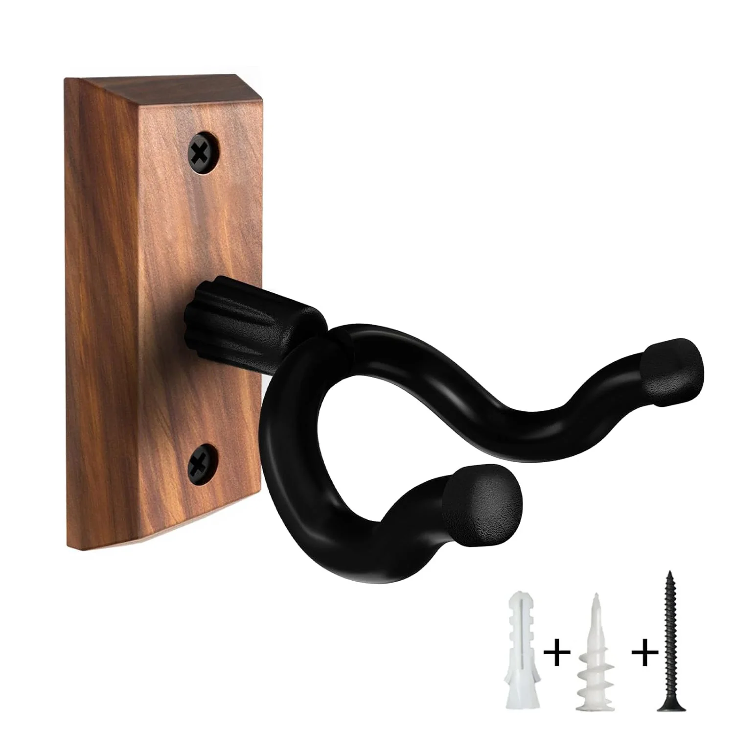 Guitar Wall Mount Hanger, Black Walnut Guitar Hanger Hook Non-slip Holder Stand for Acoustic Guitar Ukulele Violin Bass Guitar